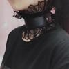 Black Pu Leather Edwardian Neck Chocker Sexy Black Lace Leather Lolita Choker Halloween Costume Gothic Dark Princess Collar