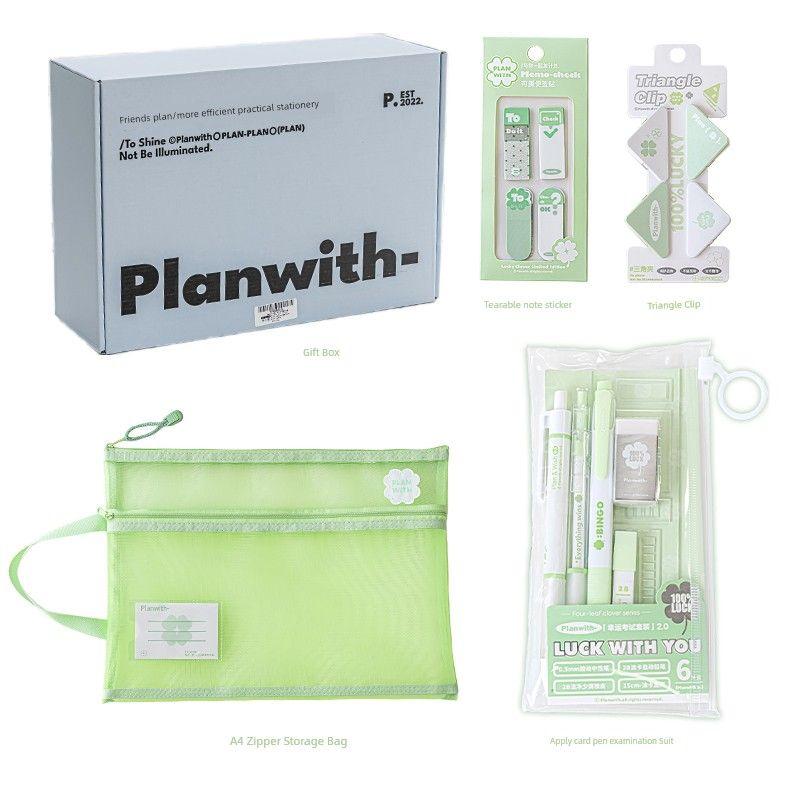 

Planwith Four-Leaf Clover Stationery Suit Gift Box Exam Junior High School Full Set School Supplies Female Birthday Present [Test Preparation Suit]-Stationery Gift Box