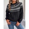 Autumn and Winter Retro Pop Style Contrast Striped Long-sleeved Pullover Sweater