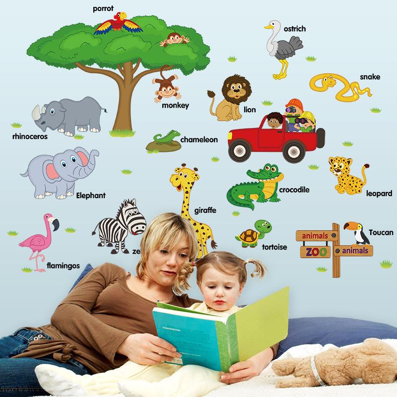 Removable PVC Wall Stickers Cartoon Animals for Kids Room Decor Kindergarten Nursery Preschool Educational Decals