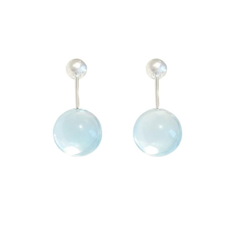 Aquamarine Round Bead Stud Earrings Screw Earrings Dopamine Sweet Simple Earrings Light Luxury Niche Ear Hole Earrings