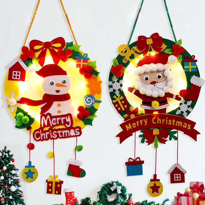 1-10PCS Christmas Light Up Wreath Handmade Diy Hanging Wind Chime Felt Handmade Pendant Christmas Crafts Christmas Decoration