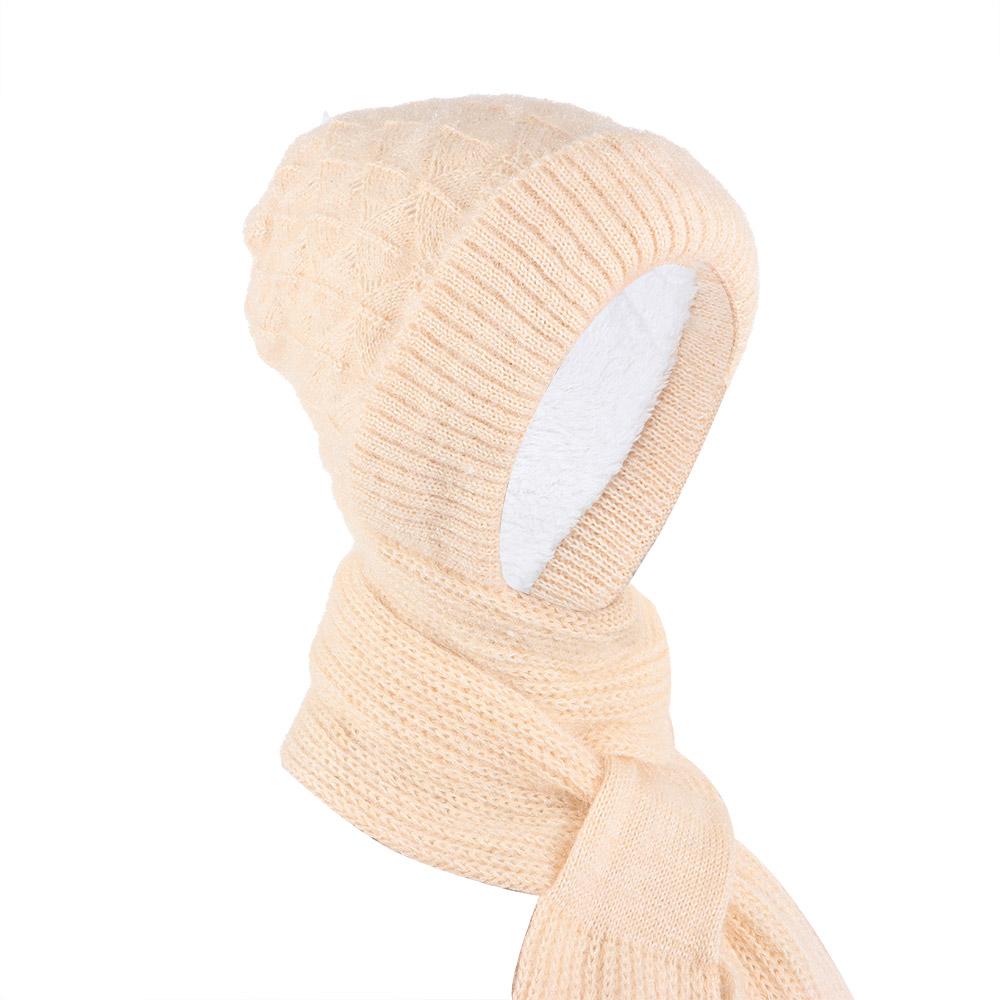 Windproof Hat Scarf Set Neck Warmer Knitted Hat  Scarf Fashion Integrated Ear Protection Cap  Woman