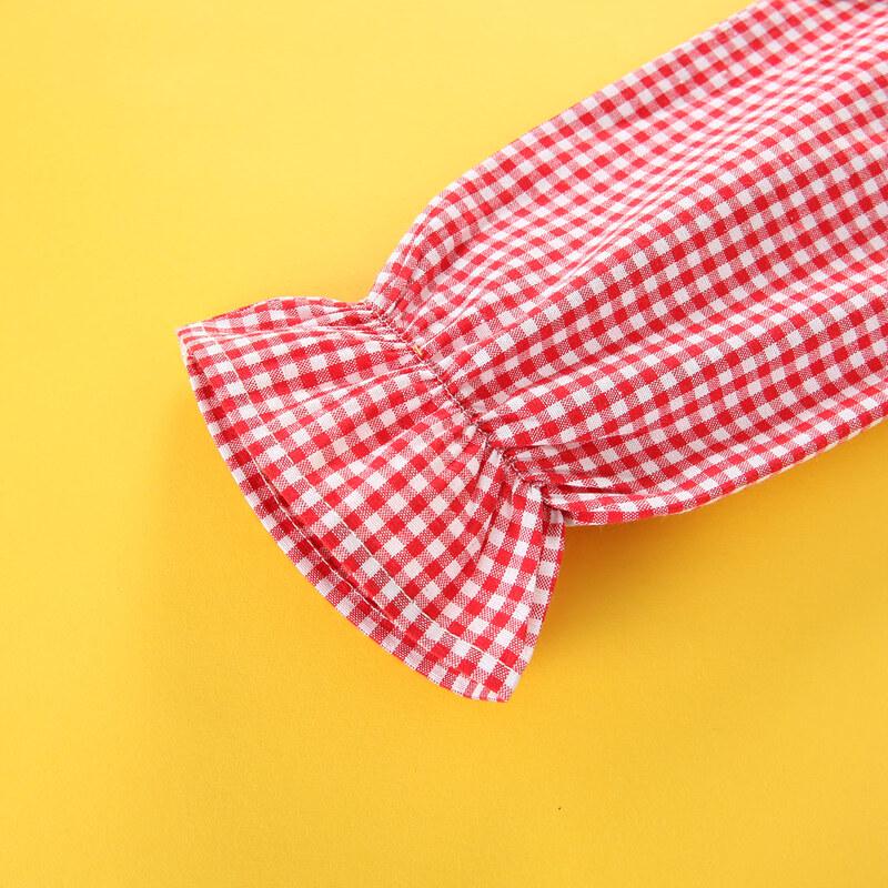 Girls' Lace Ruffled Plaid Long Sleeve Blouse