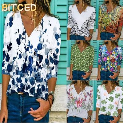 Women's Fashion Casual Long Sleeve V Neck Blouses & Shirts