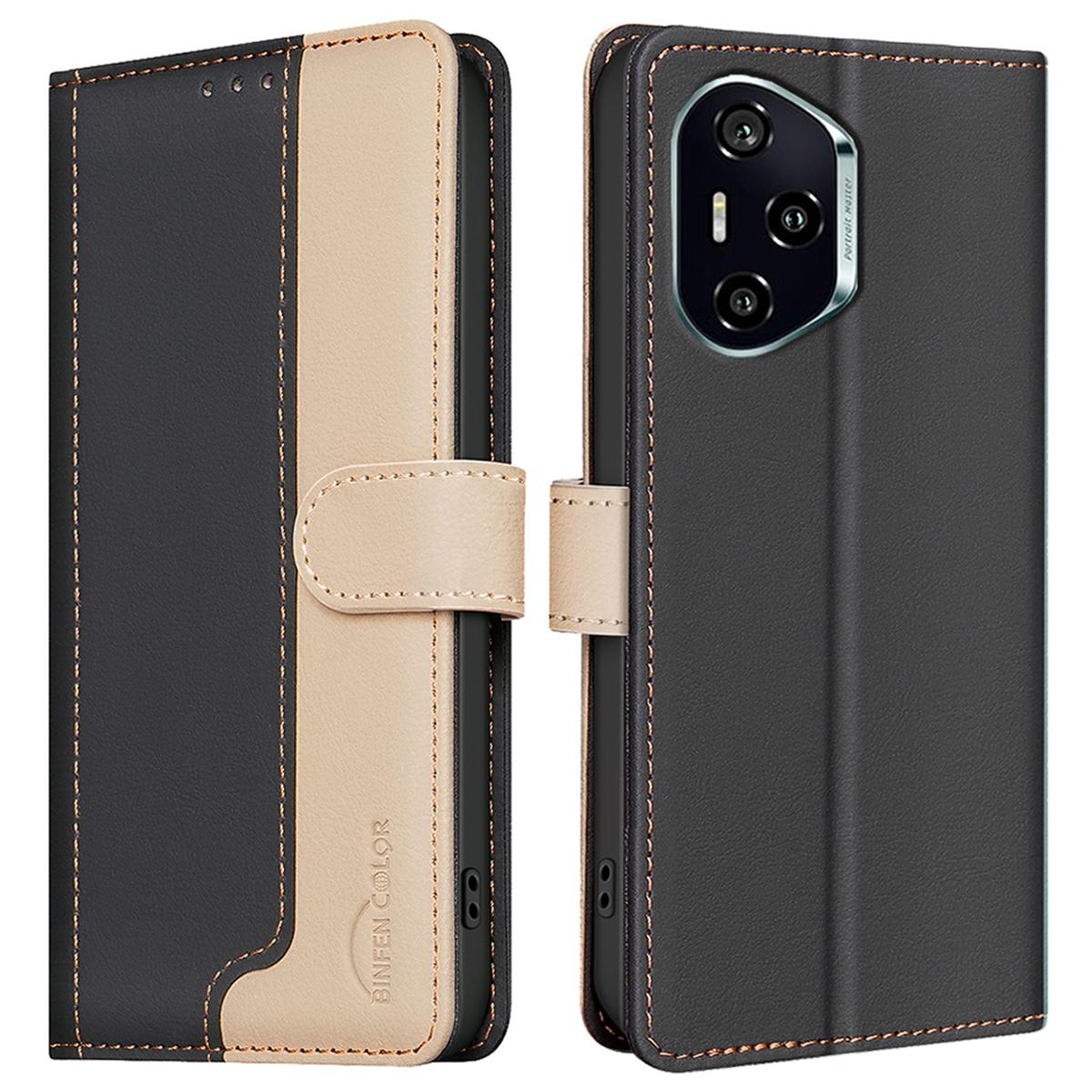 

BINFEN COLOR BF33 for Honor 300 Pro/300 Ultra Leather Case Splicing Color RFID Blocking Black