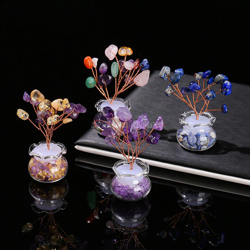 Jingde Jewelry Natural Crystal Money Tree Citrine Rose Quartz Ornament