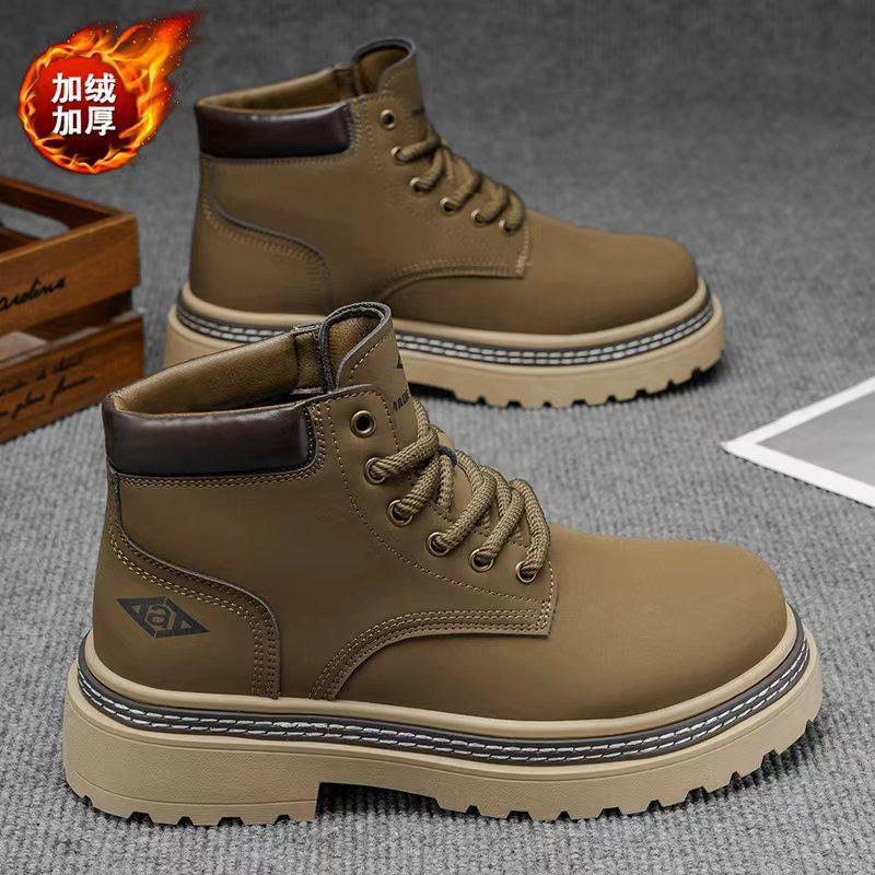 Martin boots large size autumn new velvet thickened outdoor shoes British style retro big yellow boots