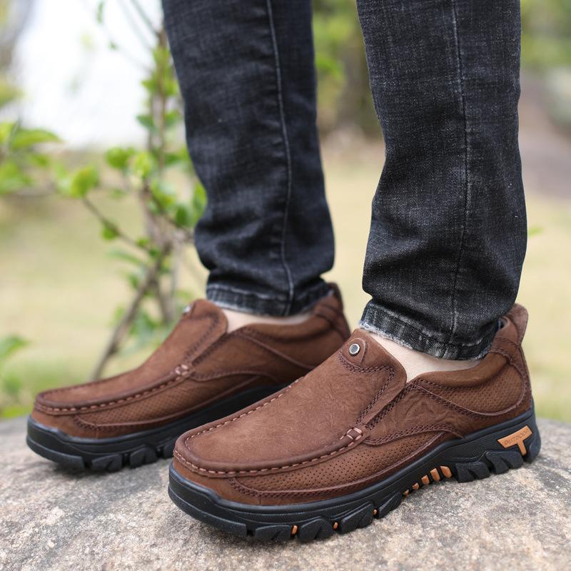 Men's Shoes Low Top Slip-on Casual Leather Shoes Genuine Leather Spring and Autumn Fashion Shoes Outdoor Work Shoes