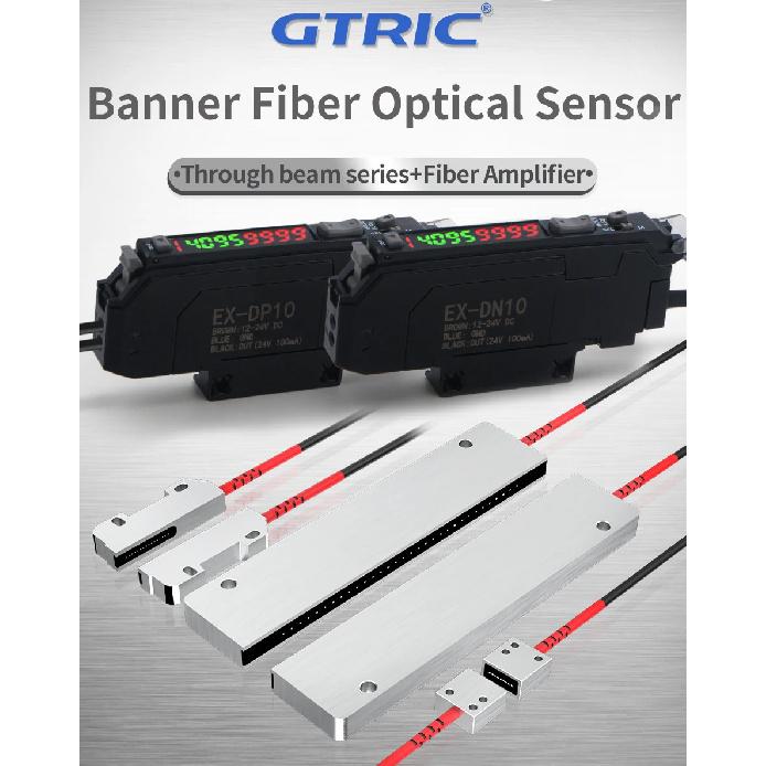 GTRIC Through-Beam Matrix Array Fiber Optic Sensor Set With Digital Display Amplifier 12-24V DC PNP Fast Response Optical Switch