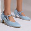 New British Spring and Autumn Shoes Frosted Light Mouth Tripple Strap Single Shoes Thick High Heels Large Size Shoes