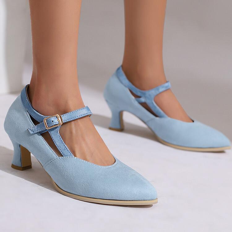 New British Spring and Autumn Shoes Frosted Light Mouth Tripple Strap Single Shoes Thick High Heels Large Size Shoes