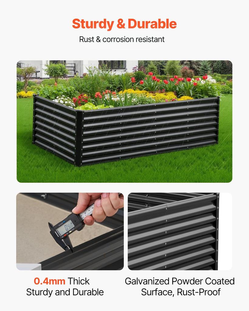 Metal Raised Garden Bed, 2.4 X 1.2 X 0.6 M Outdoor Galvanized Planter Garden Box, Open Bottom Design, Large Planter Raised Bed for Growing Vegetables,