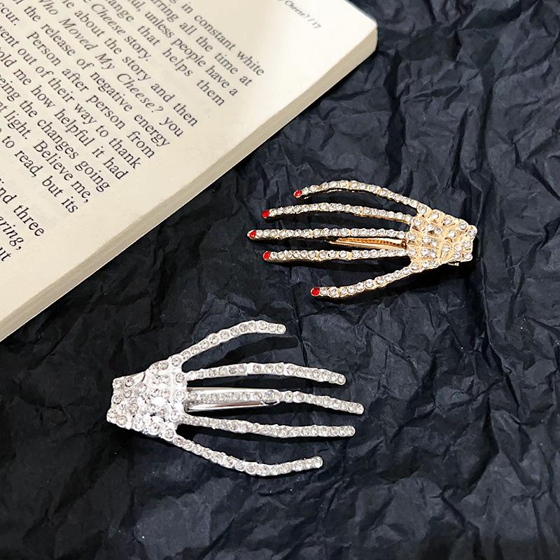 Rhinestone Skeleton Hand Hair Clip: Glittery Halloween Headpiece