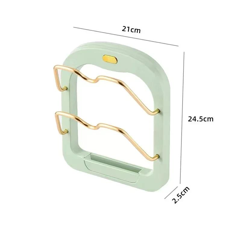Kitchen Wall Mounted Pot Lid Storage Rack Double Layer Punch-Free Lid Holder Saving Space Kitchen Wall Shelf Drain Tray Tools
