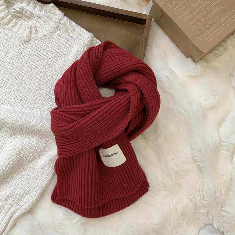 Scarf women's new winter versatile solid color soft waxy knitted wool short scarf warm scarf