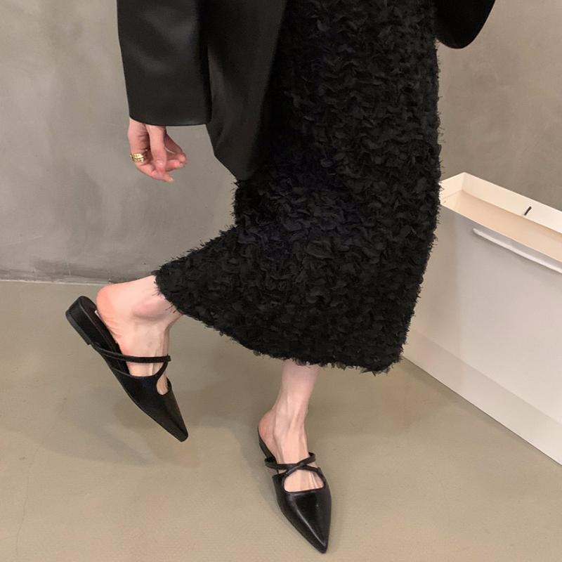 Summer Women's Pointed Toe Mules Slippers Fashion Shallow Slip On Slides Elegant Dress Street Style Shoes