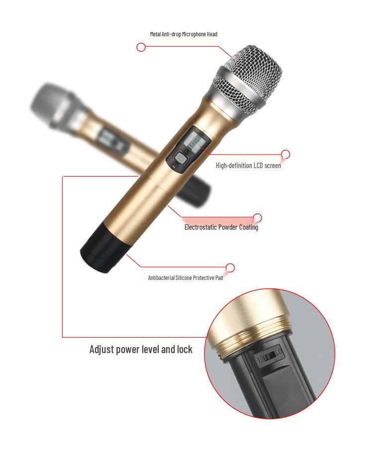 UHF Wireless Dual Microphone System for Home, Stage, and KTV Audio Equipment