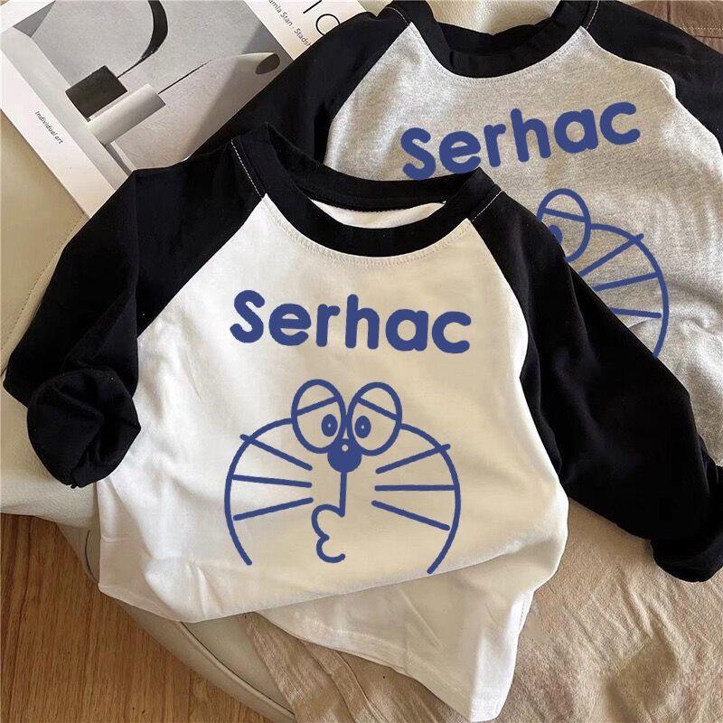 Pure Cotton Children's T-shirt Long-sleeved Tops for Boys and Girls Raglan Jingle Cat Bottoming Shirt for Children In Autumn