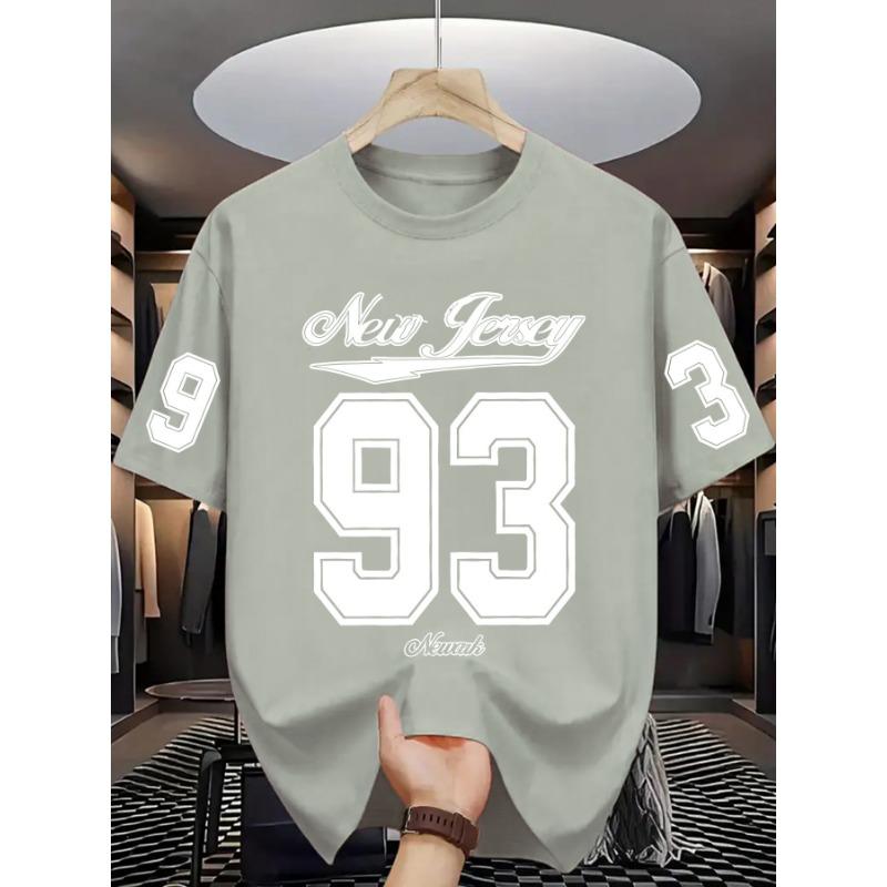 Fashion Plus Size Men'S T-Shirt - Large Size Trendy Top, Casual Athletic Design, Letter Number Print, Breathable Elastic Fabric