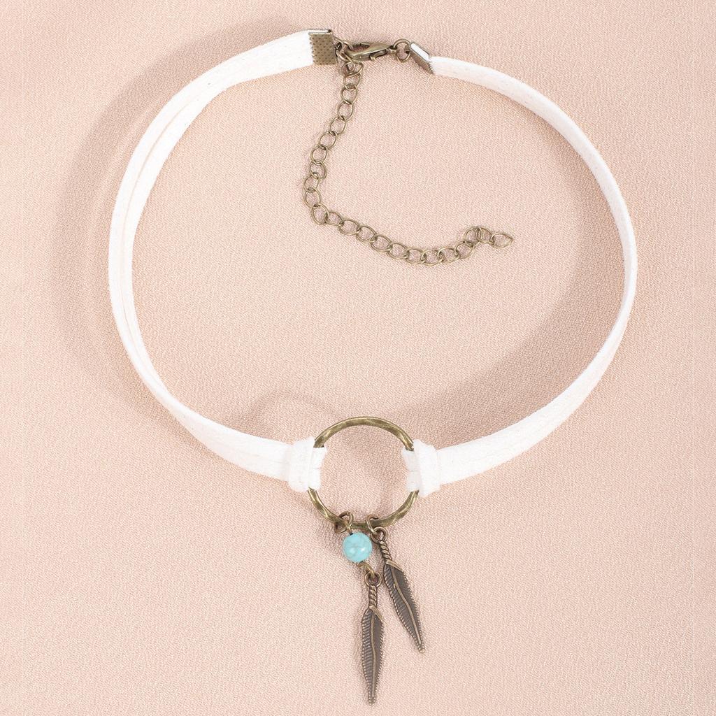 European and American retro jewelry, geometric circle Korean velvet necklace, leaf turquoise choker double necklace