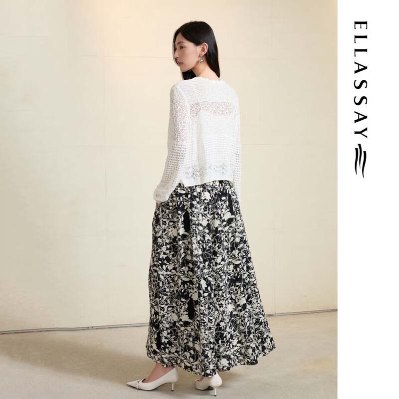 ELLASSAY Women's Silk Print Loose Wide-Leg Skirt Pants