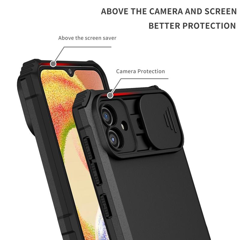 Slide Push Window Armor Shockproof Case For Samsung Galaxy A04 A04S A04E Stand Holder Camera Lens Protection Back Cover