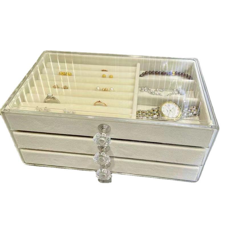 Acrylic Three-Layer Drawer Jewelry and Skincare Storage Box Gray Three-Layer Jewelry Box