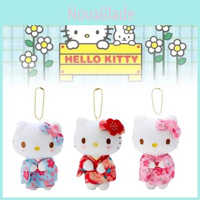 Cute Japanese Kimono Style Hello Kitty Plush Toy Keychain For Collectors In Blue Pink Red