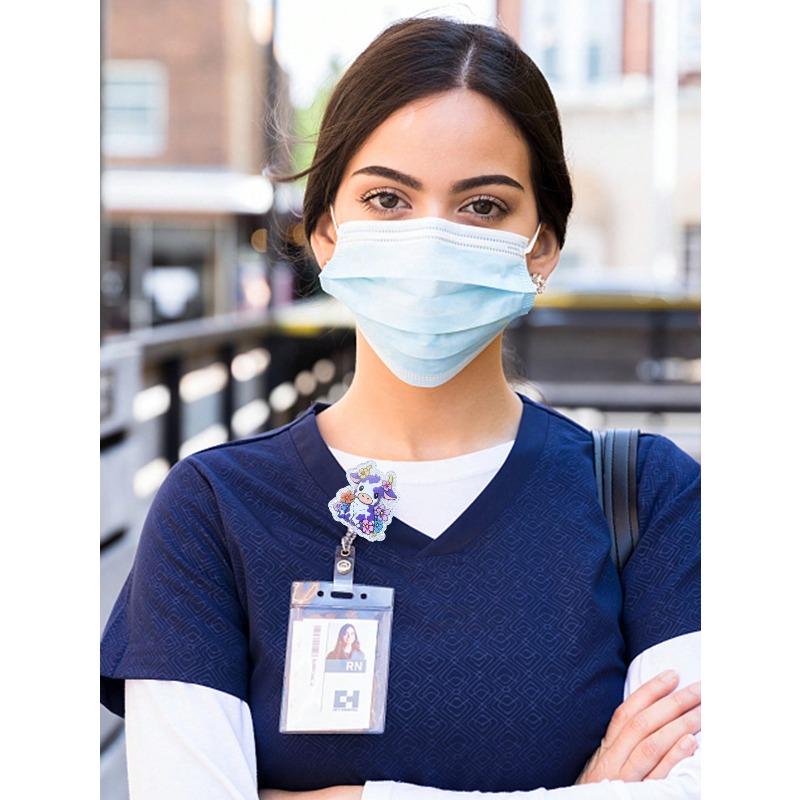 1pc Retractable Badge Reel With ID Alligator Clip, Funny Cute Bling Glitter Badge Holder For Nurse, Teacher, Student, Doctor