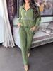 2024 Euro-American Solid Color Zip-Up Sweatshirt & Drawstring Pants Set - Women's Casual Two-Piece