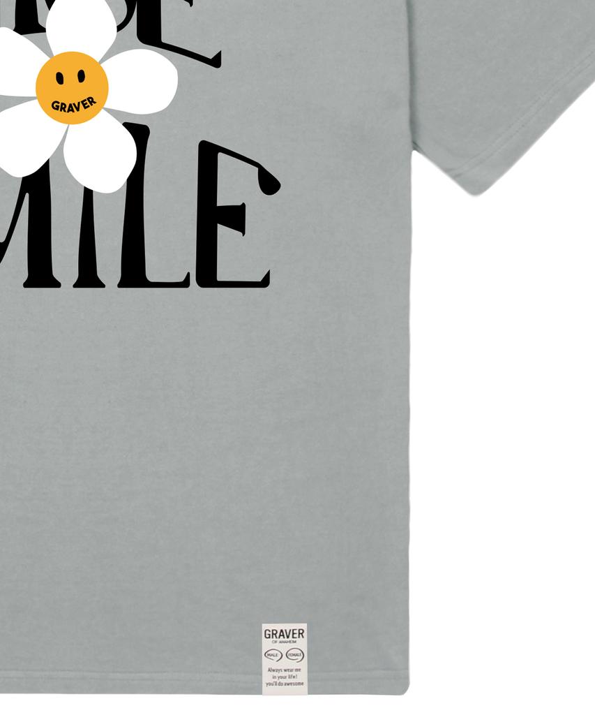 GRAVER [Unisex] Nice Smile Logo Flower Short Sleeve T-Shirt_Khaki Gray