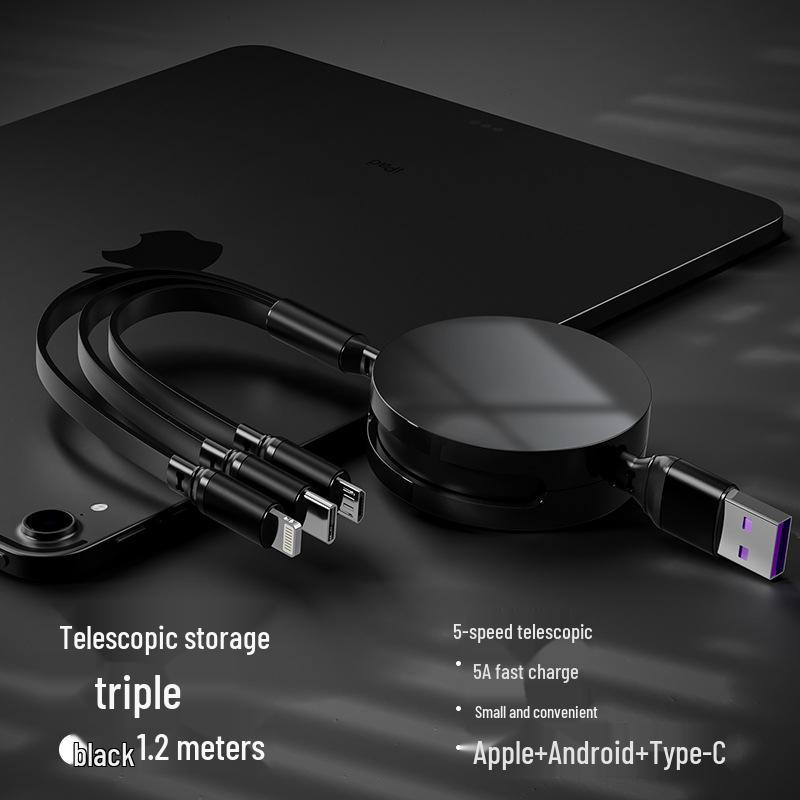 Juran Retractable Multi-Head Fast Charging Cable - 3-in-1 Function