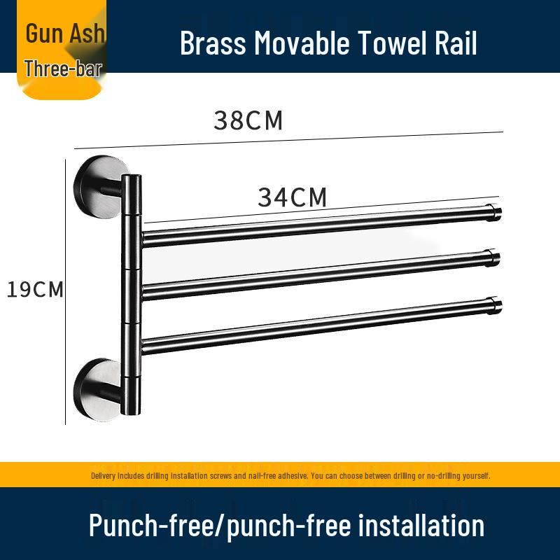 Rotatable Gold Foldable Copper Towel Rack - Punch-Free Multi-Bar for Bathroom