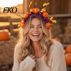 Herbst Ernte Haarschmuck Halloween Reifen, Schwarzes Stirnband mit 3D Kürbis Herbstlaub Reifen Rote Blumen, Universell Thanksgiving Tag Party