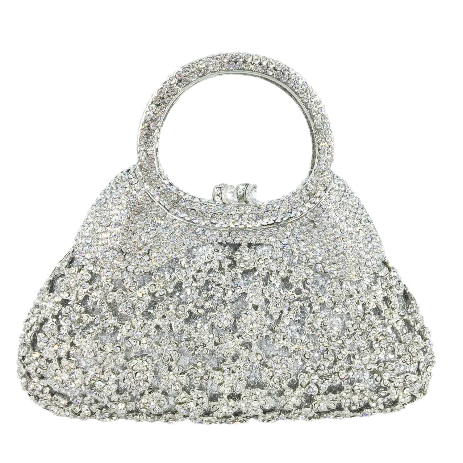 

Boutique De FGG Golden Evening Minaudiere Women Crystal Clutch Bags Top-Handle Metal Diamond Wedding Party Cocktail Tote Handbag Mini Size