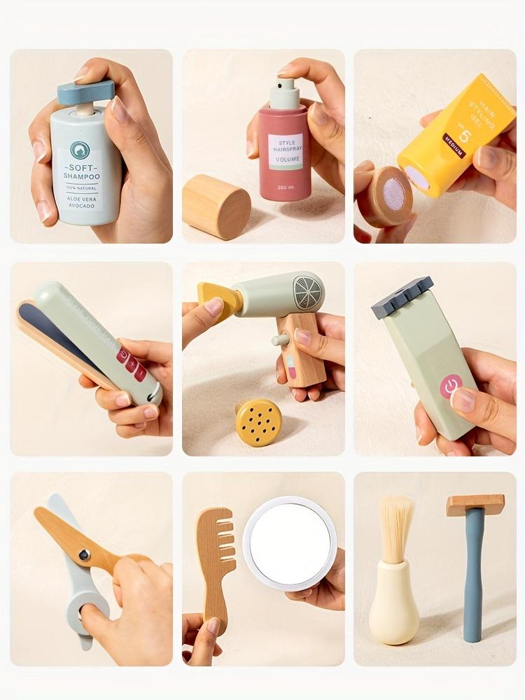 13ks Dřevěná kadeřnická sada Dětská kadeřnická sada, Dřevěná sada na líčení, Hračka pro individuální úpravu účesu, Chlapecká sada na holení