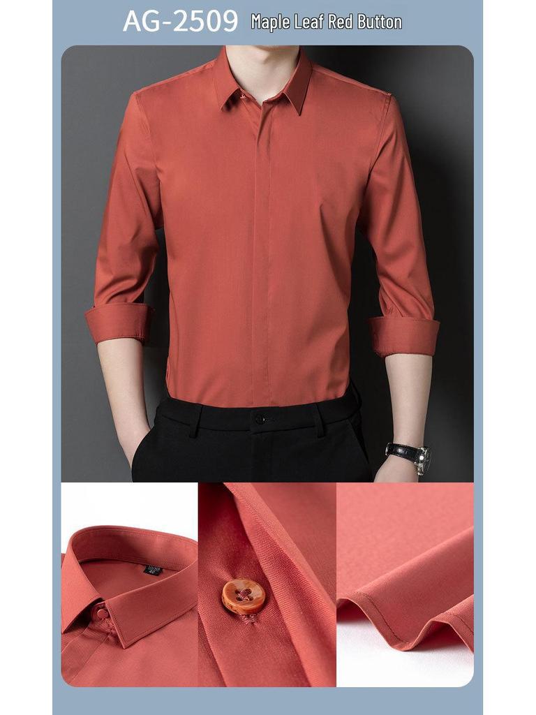 Men's Bamboo Fiber Long-Sleeve Non-Iron Stretch Business Casual Shirt