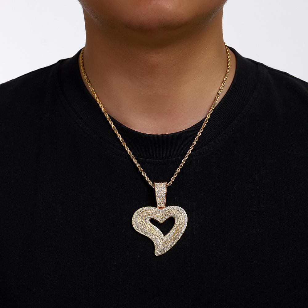 Hip Hop Alloy Full Diamond Fashion Heart Pendant Cuban Necklace Jewelry Temu Jewelry