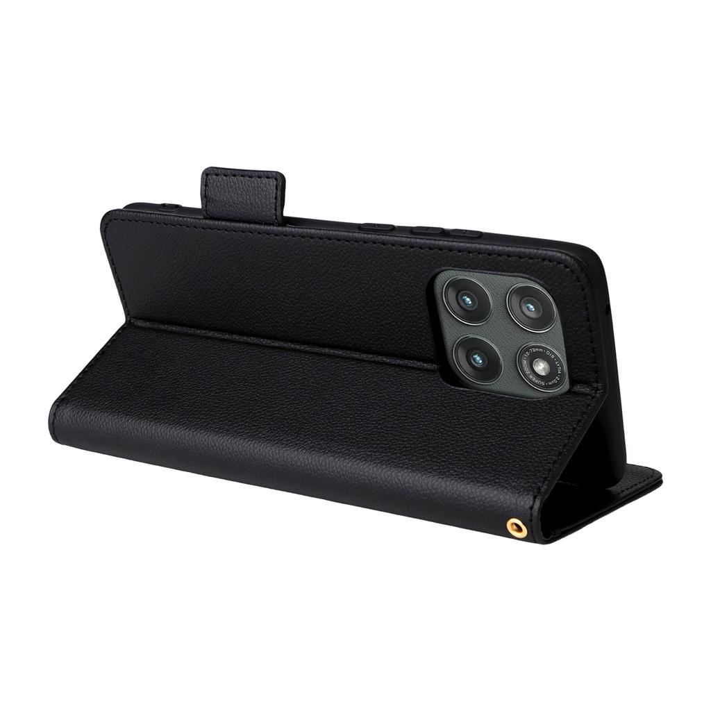 For Motorola Edge (2025) 5G/Edge (Gen 6) Case with Wrist Strap Litchi Texture PU Leather Wallet Phone Cover