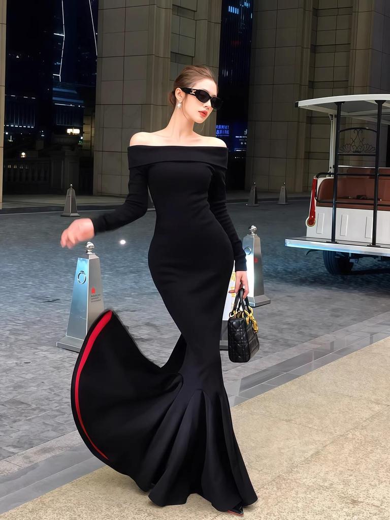 Spring & Autumn American-Style Slim One-Shoulder Sexy Formal Dress with Asymmetrical Hem