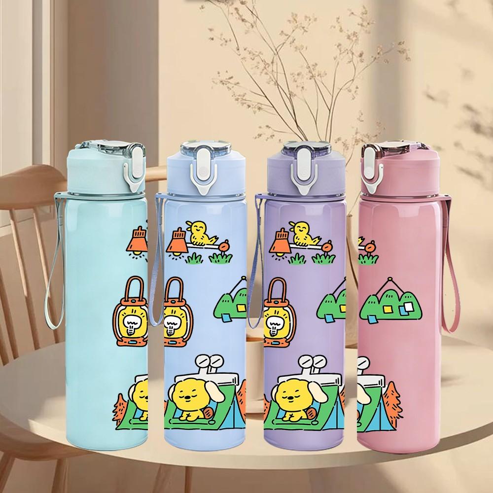 1PC Tool Kit Cute Doodle Print 750ml Color Plastic Sports Water Bottle Leakproof Flip Straw Lid Suitable for Sports Office Home Use