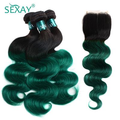 Sexay Ombre 3 With Closure 1b Green Two Tone Human Hair Weave