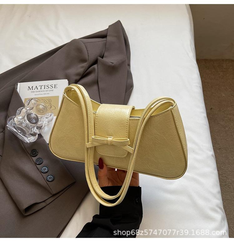 Textured Underarm Bag 2025 Summer New Women's Bag Retro Bow Handbag Try Niche Shoulder Bag