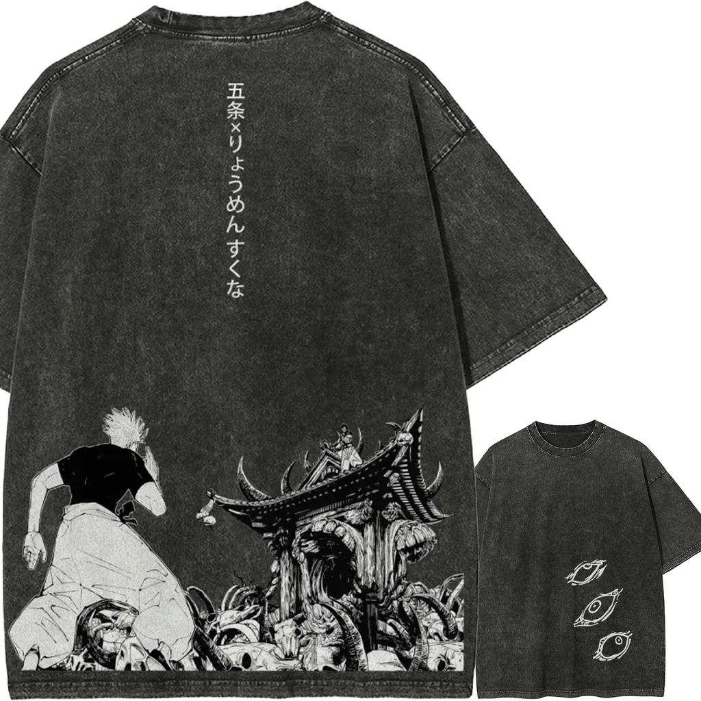Jujutsu Kaisen Gojo vs Sukuna Vintage T-shirt Herre Retro Syrevasket Grafisk T-shirt Bomuld Oversized Harajuku Streetwear Anime Top