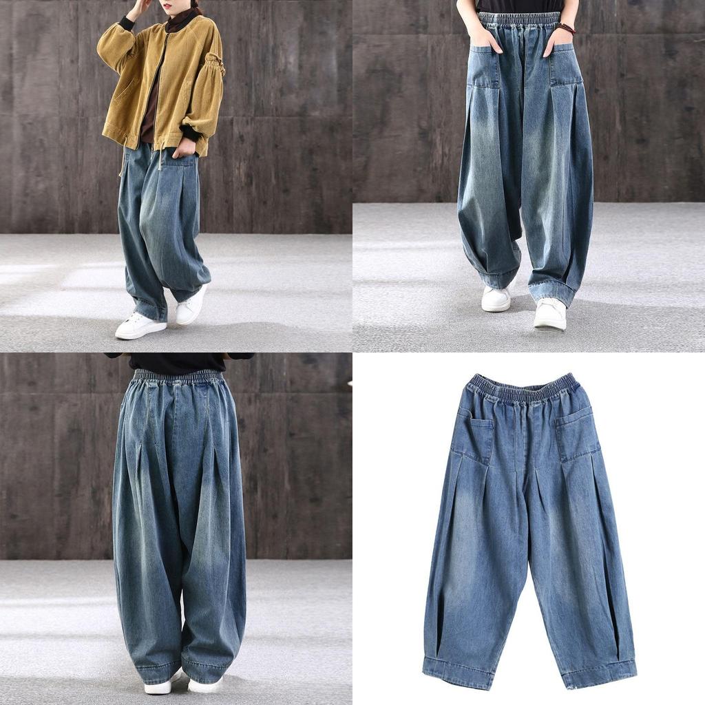 Weite Jeans für Damen mit hoher Taille und Wasserwaschung für legere Bürokleidung