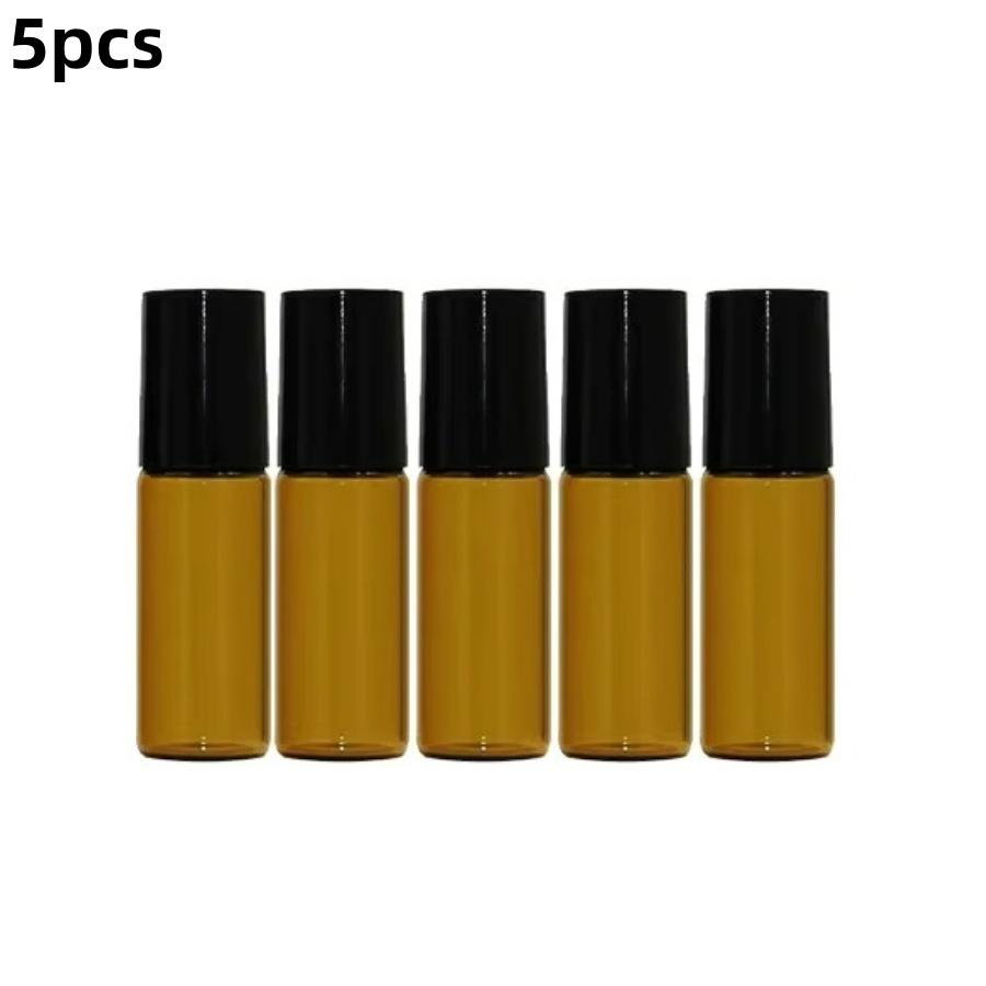 2/5pcs 5mlRollerball Dispensing Bottle Amber Perfume Essential Oil Dispensing Bottle Sample Bottle Travel Portable Storage Bottl