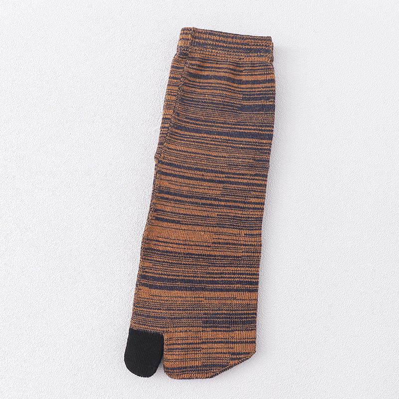 Two-Toe Cotton Socks: Striped, Sweat-Absorbent, Mid-Tube Style for All Seasons, Unisex Split-Toe Design