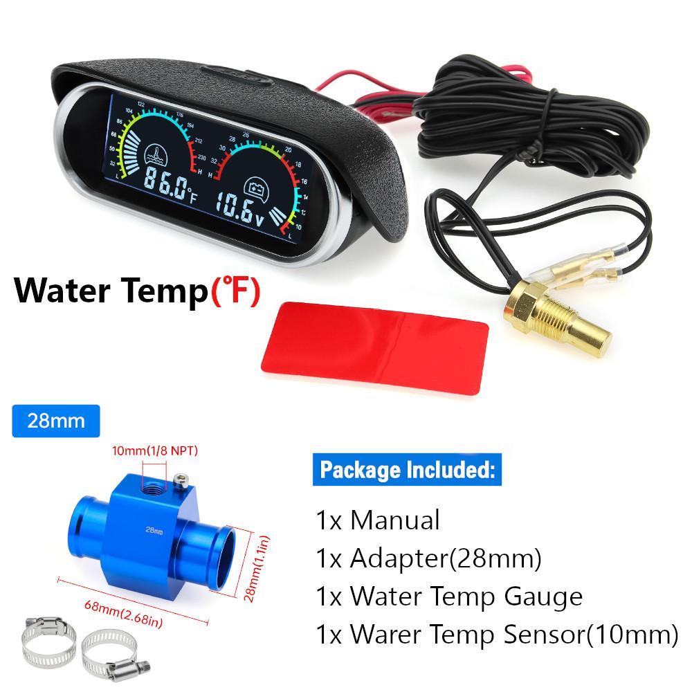 New 12v/24v Auto Car 2 in 1 LCD Digital Display Water Temperature+ Voltmeter+Temp Sensor+Adapter(Optional)Universal for Cars
