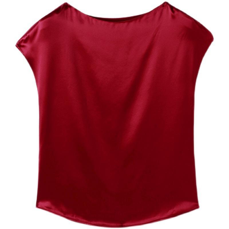 Women's Silk Round Neck Short-Sleeve Loose-Fit T-Shirt